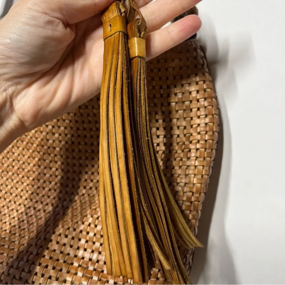Patricia Nash Woven Leather Castelli Square Hobo in Sand